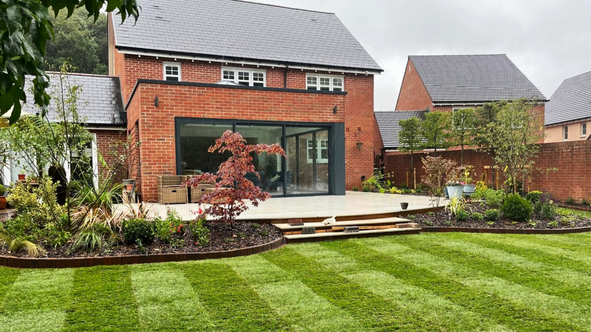 Landscaped patio and garden area